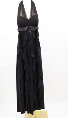 Betsy & Adam 6 Illusion Halter Jersey Dress Corkscrew Ruffle Witchy Whimsigoth